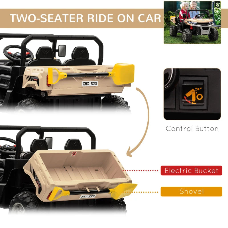 12V Yellow Electric Ride-On Car for Kids with Remote Control and Bucket Feature