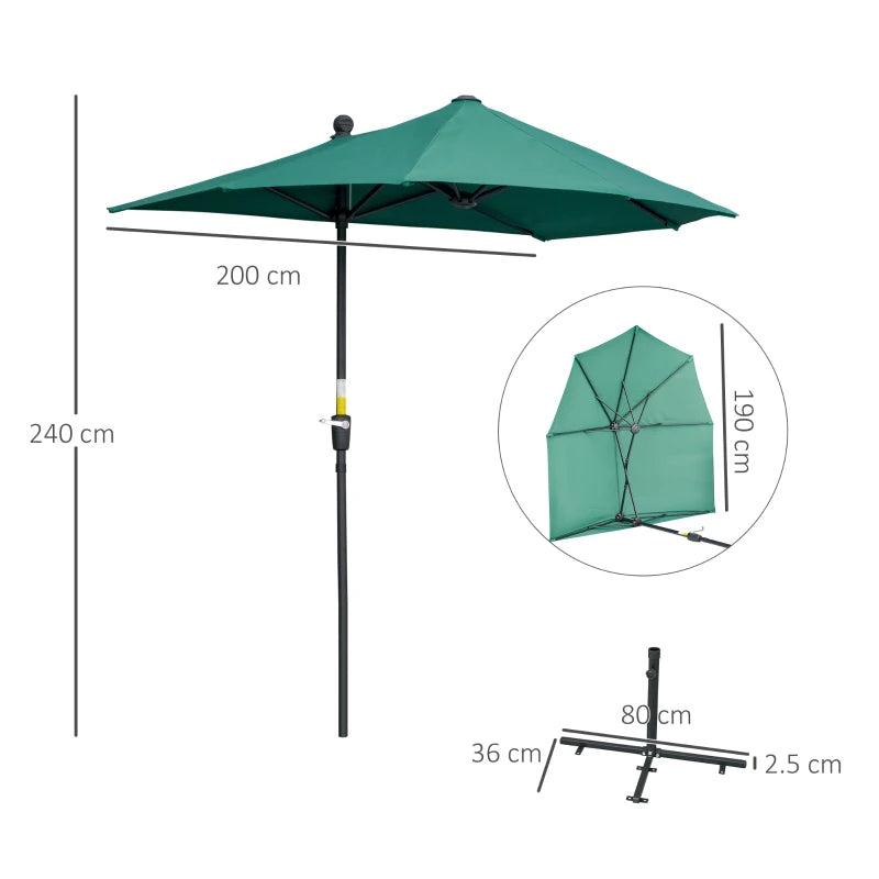 2m Dark Green Half Market Umbrella with Crank Handle and Base