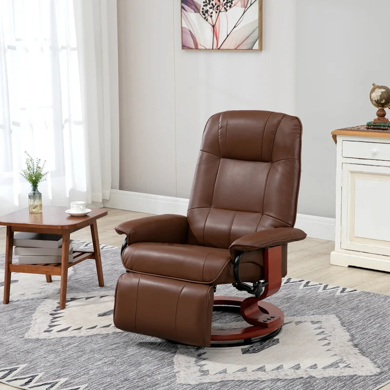 Brown Faux Leather Reclining Armchair with Footrest - 145° Adjustable Backrest for Ultimate Comfort