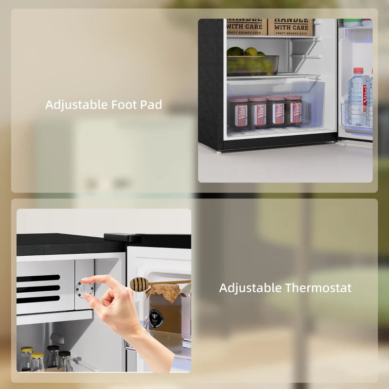 85L Retro Under Counter Fridge with Chiller Box, Adjustable Thermostat & Glass Shelves - Black Small Refrigerator