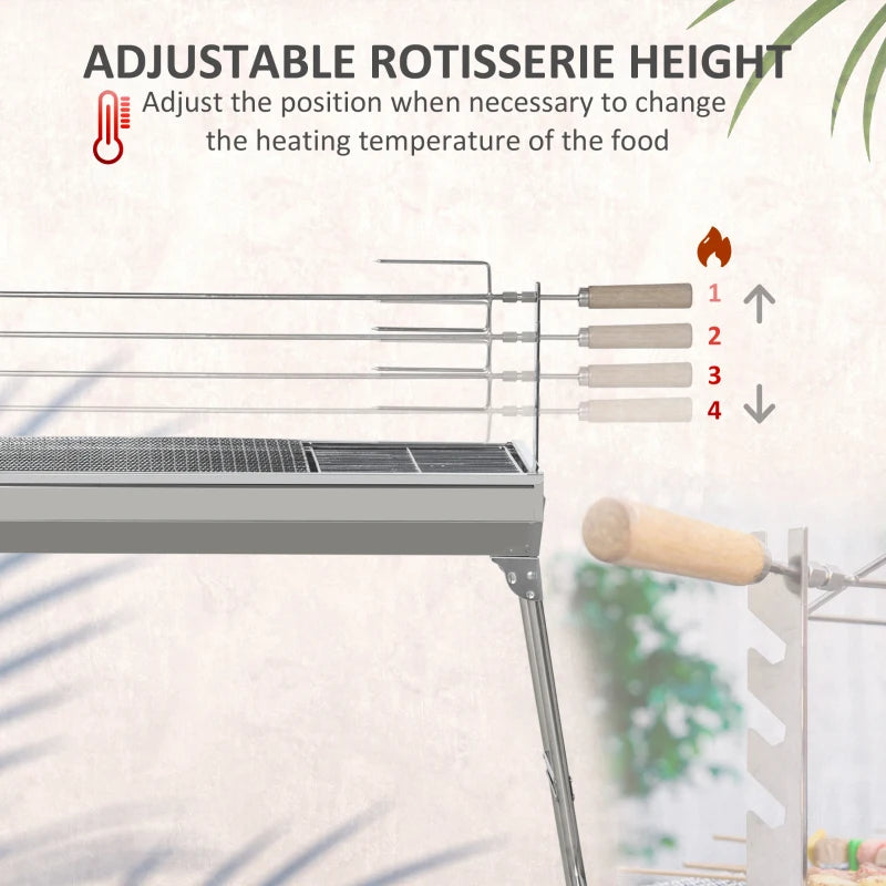 Portable Charcoal BBQ Rotisserie Grill - Foldable Legs, Black