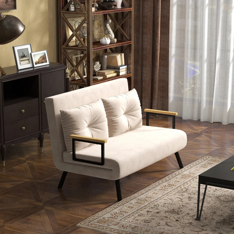 Velvet-Feel Double Sofa Bed with Pillows in Beige – Versatile 4-in-1 Design for Comfort and Style