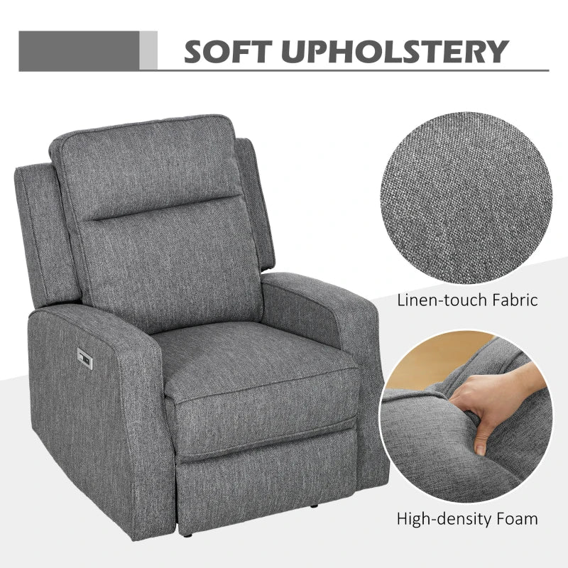 Electric Reclining Chair with USB Port and Footrest in Charcoal Grey - 150° Comfort Design