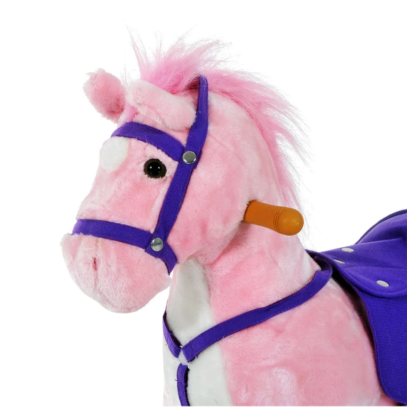 Plush Rocking Horse Ride On Toy for Kids with Sound for Ages 2 and Up Pink
