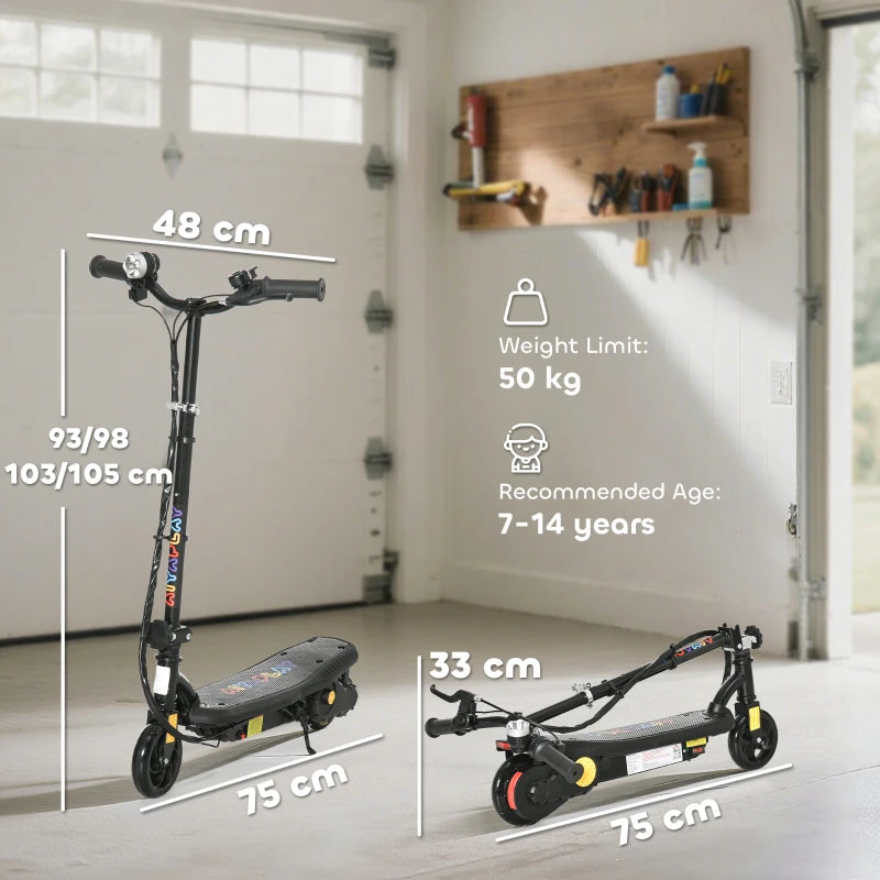 Foldable Electric Scooter for Kids 7-14 Years - Black with LED Headlights - Lightweight & Portable