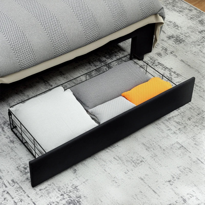 Stylish Black Double Ottoman Bed Frame with Front Storage Drawer for Maximum Space