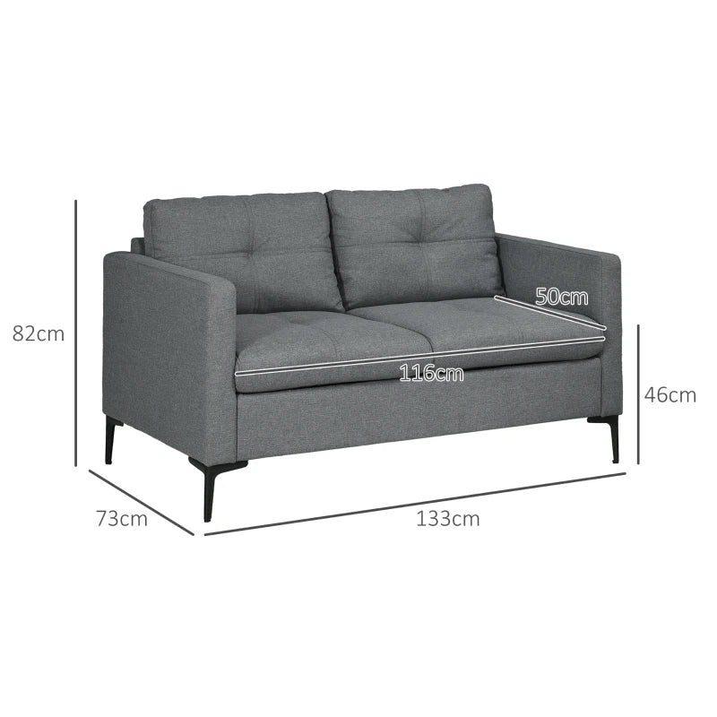 Stylish Grey Two-Seater Sofa with Steel Legs for Modern Living Spaces
