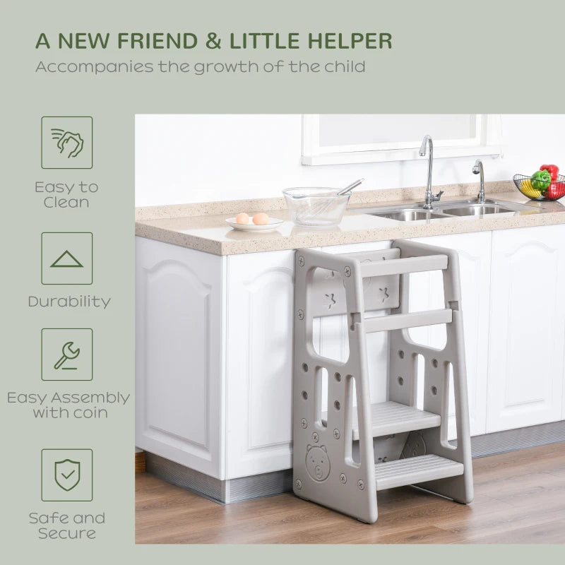 Adjustable Kids Step Stool with Non-Slip Mat - Grey - Perfect for Safe and Easy Reaching