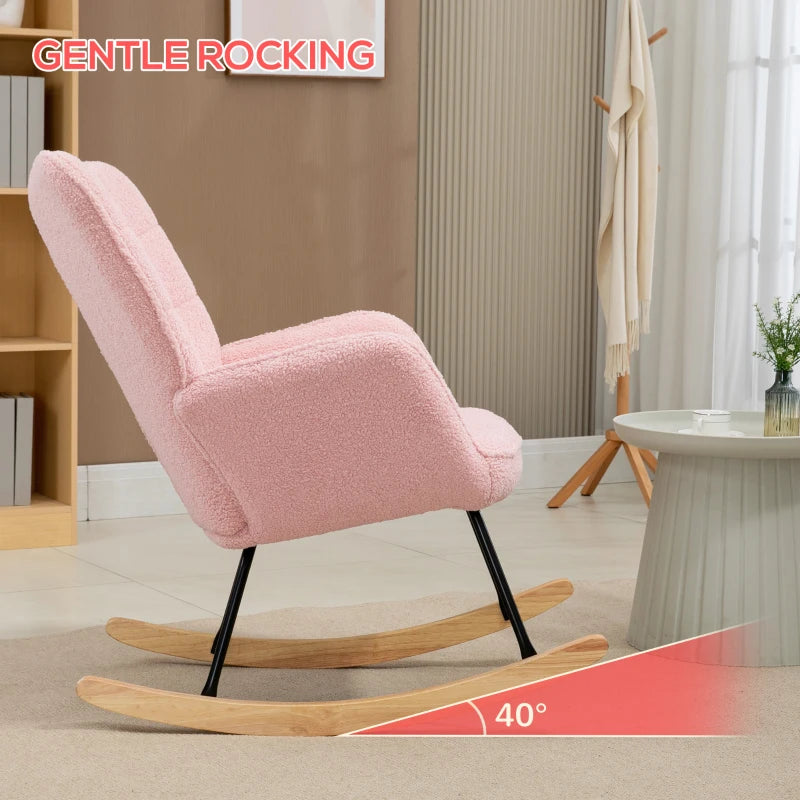 Soft Fleece Rocking Wingback Chair in Pink - Comfortable and Stylish Seating for Your Home