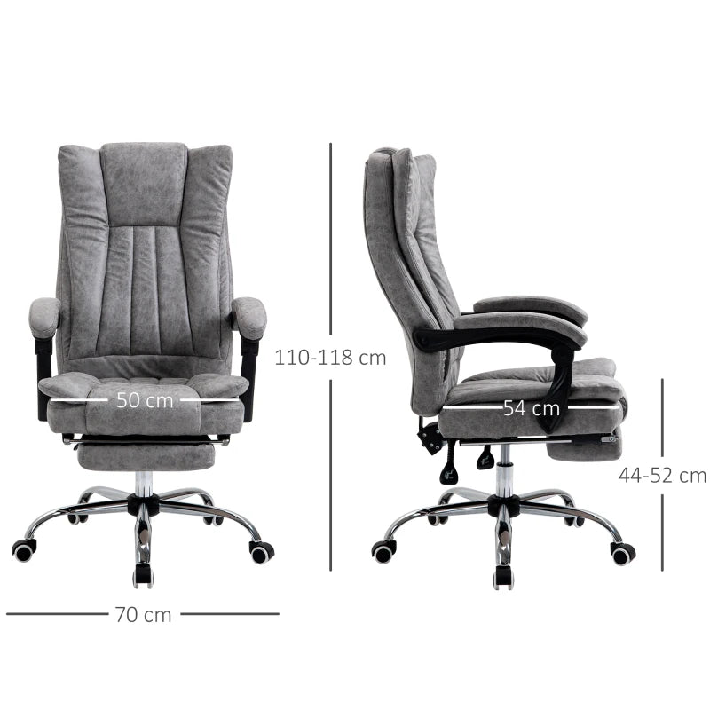 Vinsetto Grey Microfibre Home Office Chair - Reclining Desk Chair with Armrests, Swivel Wheels & Footrest
