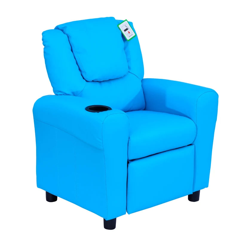 Kids Recliner Chair - Blue PU Leather, Adjustable Backrest & Footrest, Padded Headrest for Comfort - Perfect for Playtime!