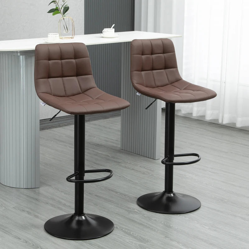 Adjustable Bar Stools Set of 2 - Swivel PU Leather Tufted Breakfast Bar Chairs for Kitchen Counter, Brown