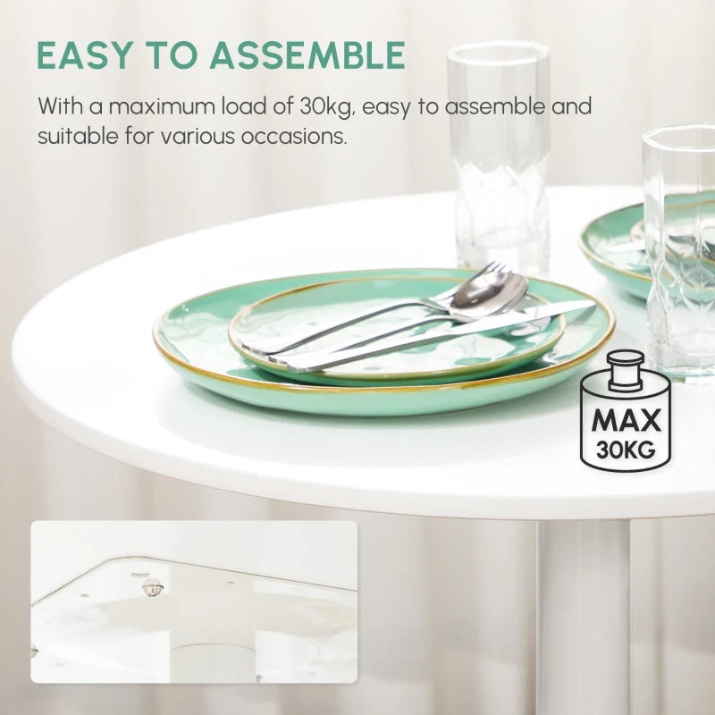 Minimalistic White Dining Table for Two - 75H x Φ70cm Modern Design Perfect for Small Spaces