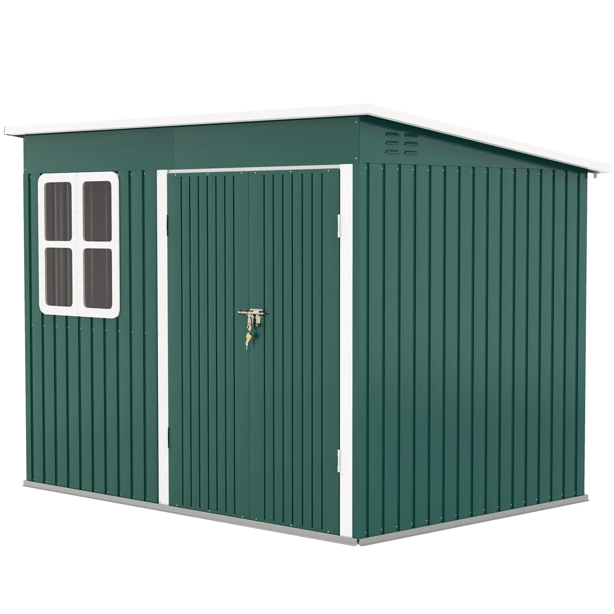 8.5ft x 6ft Green Metal Shed with Foundation Kit, Window, Lockable Wide Doors and Air Vents