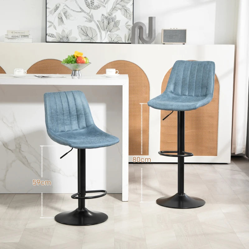 Set of 2 Retro Blue Tub Bar Stools - Stylish Modern Seating for Kitchen, Dining, or Home Bar