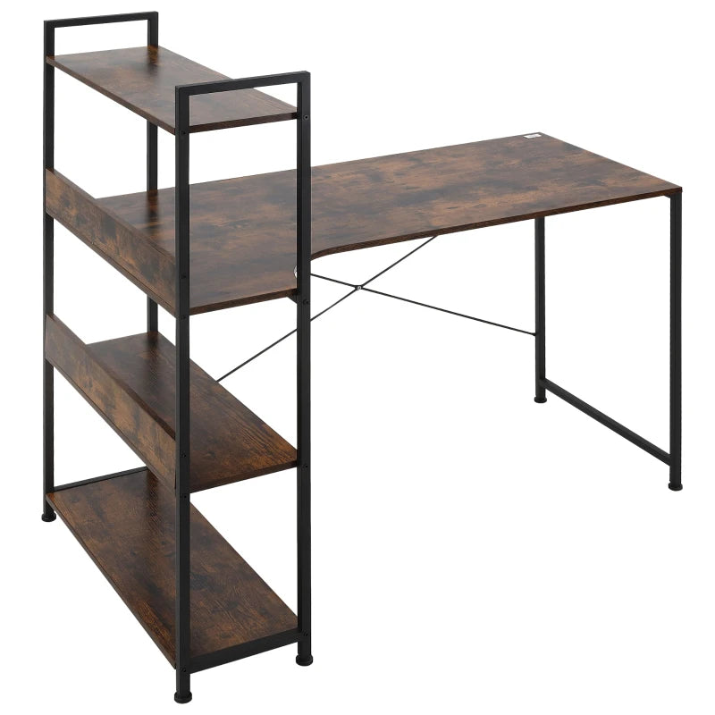 Rustic Brown 120CM Office Desk with Storage Shelves - Industrial Computer Table for Small Home Office Spaces