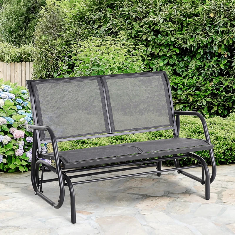 Grey 2-Person Outdoor Glider Bench Loveseat With /Power Coated Steel Frame for Garden Patio/Porch