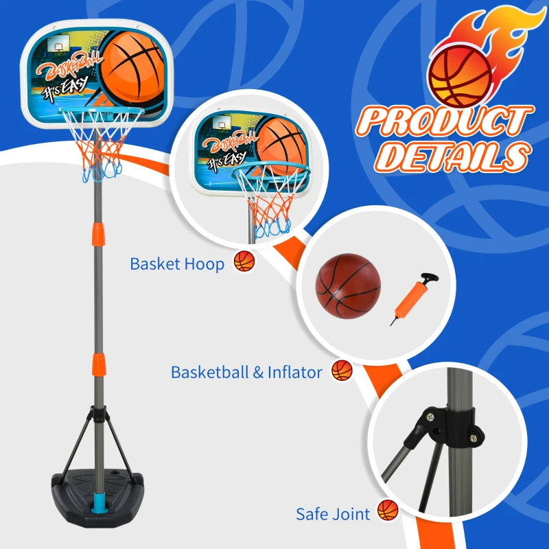 Adjustable Kids Basketball Hoop Portable Stand Set with Ball Pump and Netting Backboard