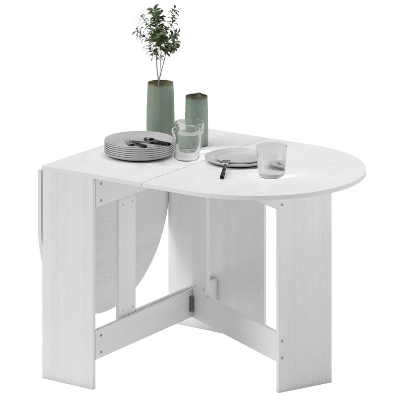 Folding Drop Leaf Dining Table for Small Spaces - Oval Ash Wood-Effect Tabletop for Dining Room