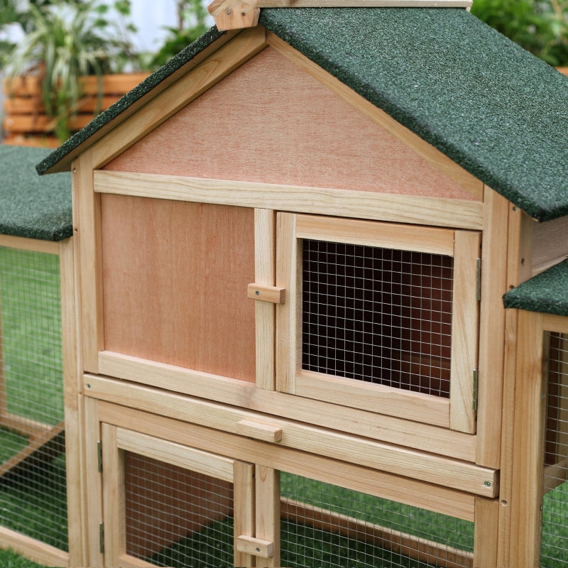 Large Outdoor Wooden Rabbit Hutch with Run - 2 Storey Guinea Pig House, 210 x 45.5 x 84.5 cm