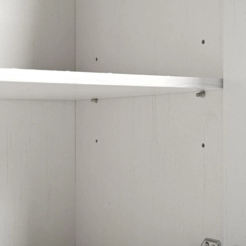 Farmhouse Style Kitchen Island Trolley - Adjustable Shelf, Cabinets & Drawers, Modern Rolling Storage Cabinet, White, 140x73x90.5 cm