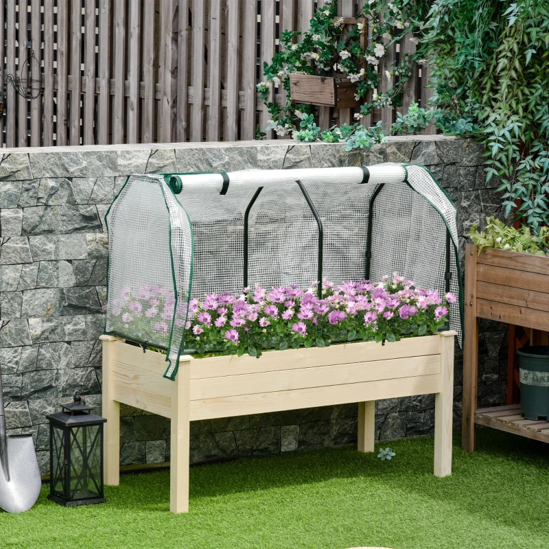 Natural Wood Raised Garden Bed with PE Cover