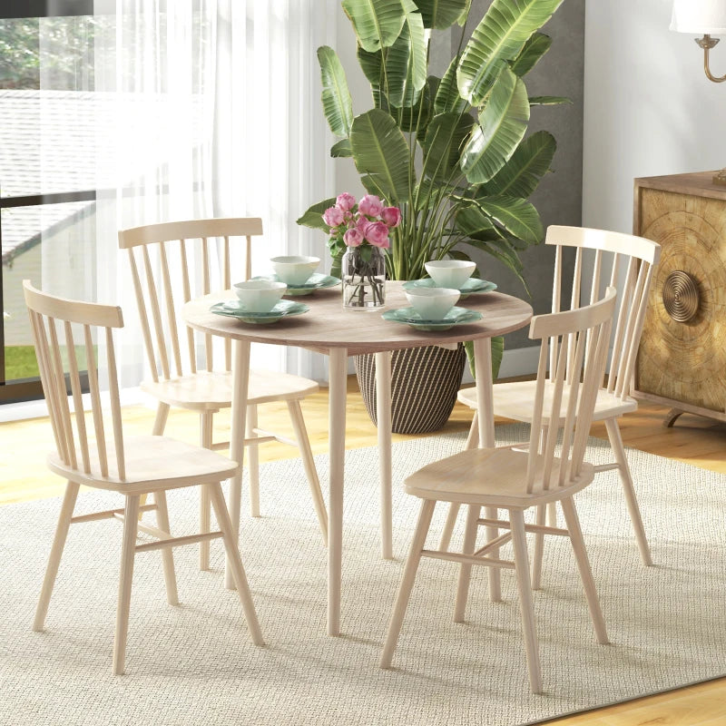 Folding Round Drop Leaf Dining Table for 4 Space Saving Small Kitchen Table with Wood Legs Natural Finish