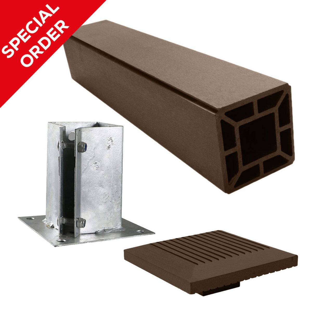 Ambideck Composite Balustrade Kit Part 2B – 1150mm Newel Post, Bolt Down Support & Cap