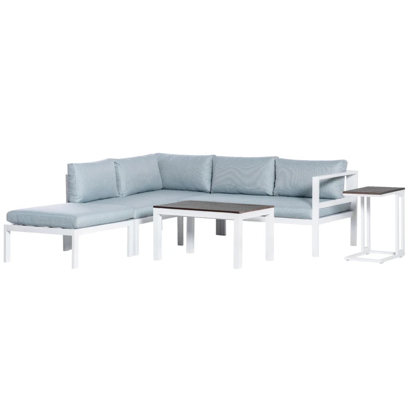 5-Piece Aluminium Framed Sofa With Black Cushions - White