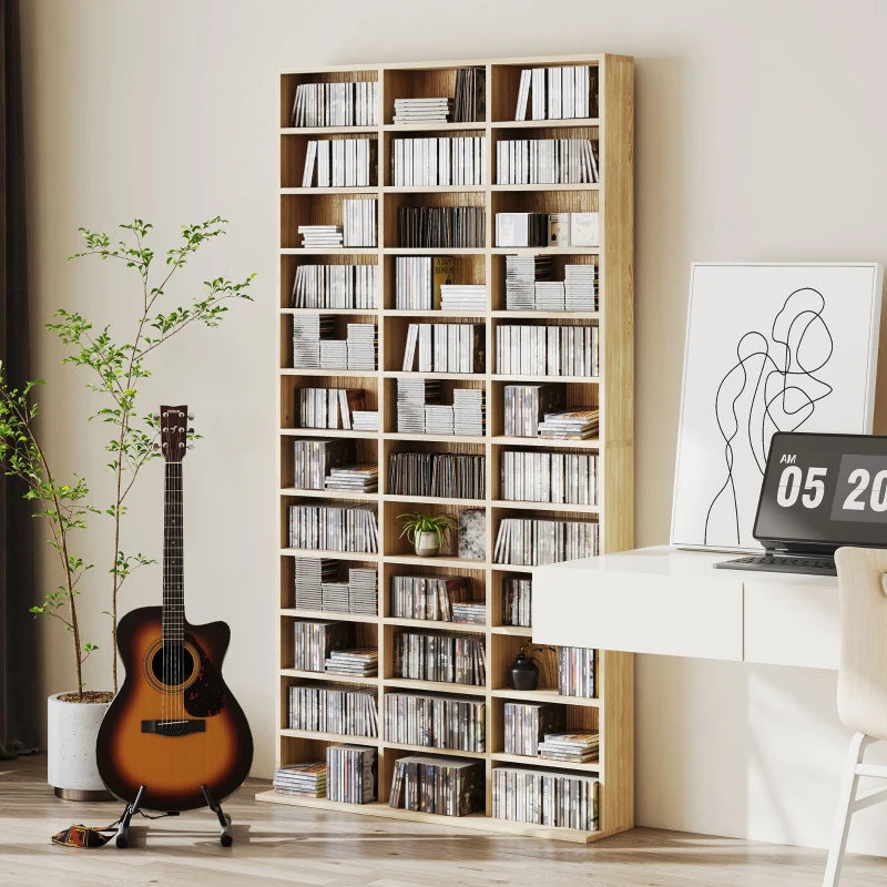 Adjustable CD Storage Unit with Oak Tone Finish, 102 x 195 cm - Perfect for Organizing Your Music Collection