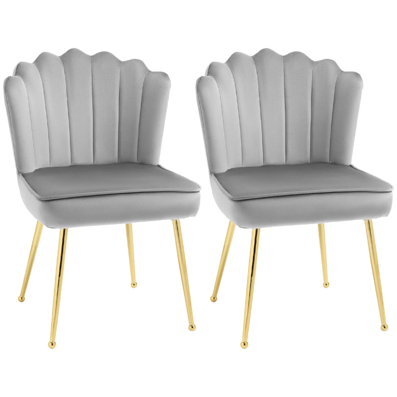 Set of 2 Velvet Upholstered Dining Chairs with Gold Metal Legs for Kitchen and Living Room, Grey