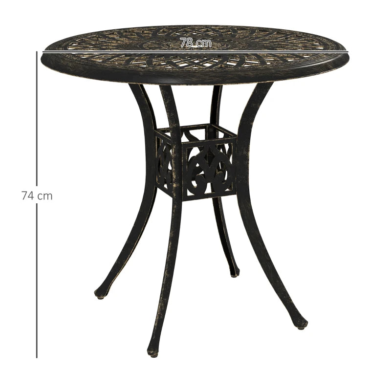 78 cm Round Bronze Tone Garden Dining Table with Parasol Hole - Antique Cast Aluminium Outdoor Table