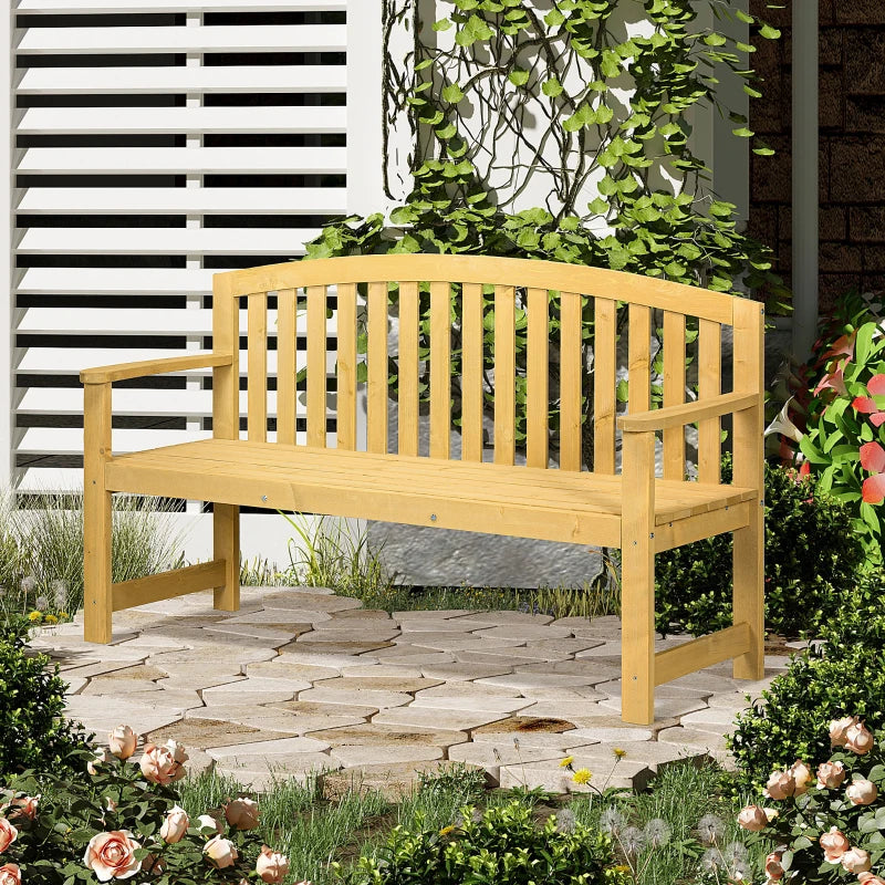 Wooden 2 Seater Garden Bench with Armrest, Outdoor Furniture for Park & Balcony