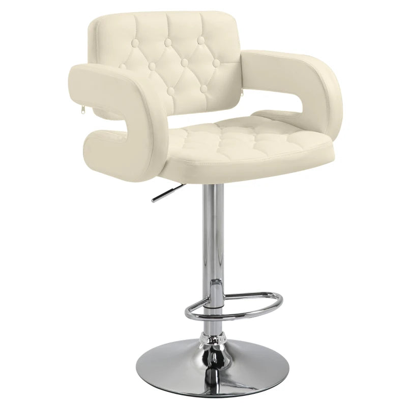 Beige PU Leather Swivel Bar Stool - Height Adjustable, Backrest, Armrests & Footrest for Comfort - Modern Design
