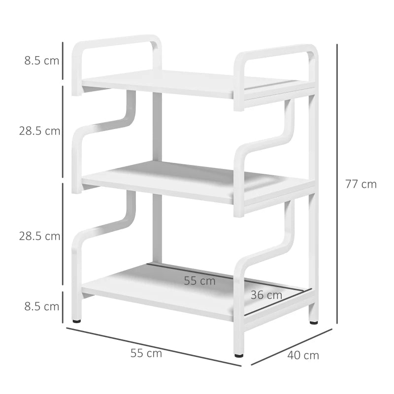 3-Tier Printer Stand with Storage Shelves - White Printer Table for Home Office & Study, 55x40x77cm