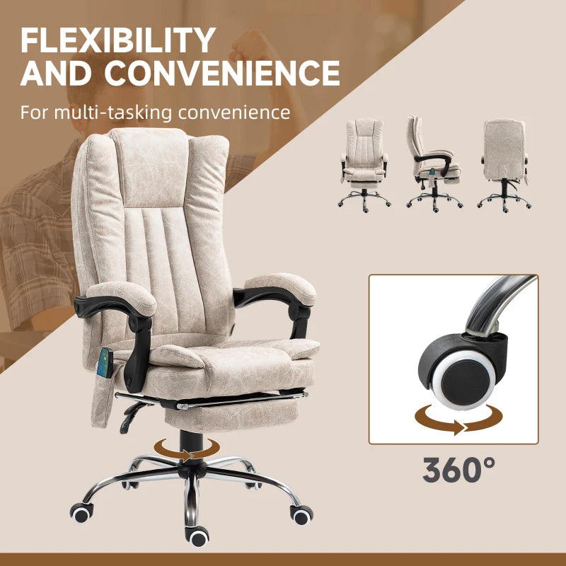 Vinsetto Cream White Vibrating Massage Office Chair with Heat, Adjustable Height & Footrest - Ergonomic Desk Chair