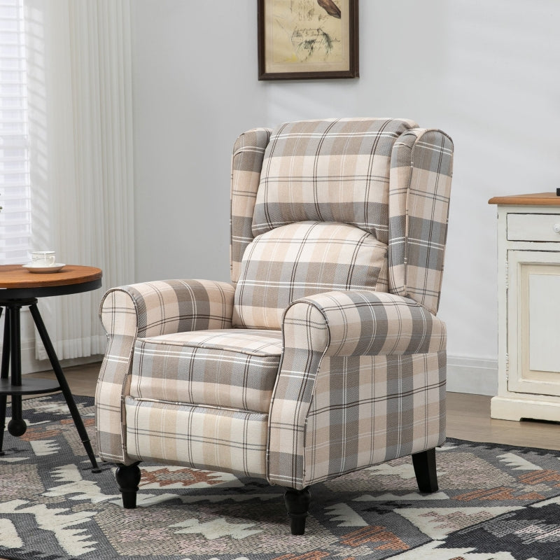 Khaki Wingback Recliner Armchair for Living Room with Pushback Mechanism, Round Armrests, Footrest and Rubber Wood Legs