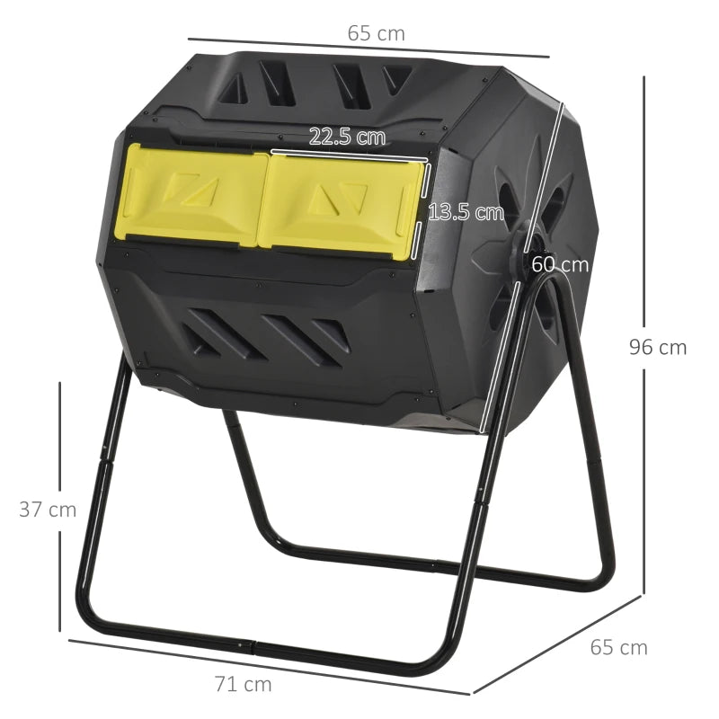 Yellow Dual Chamber 160L Rotating Compost Bin for Garden
