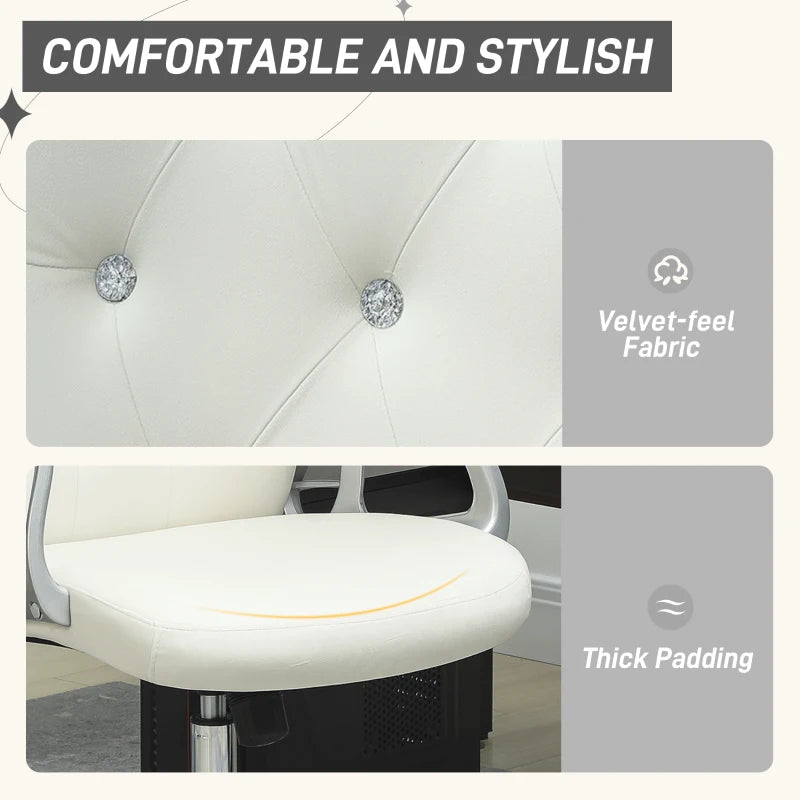 Vinsetto Cream Velvet-Feel Office Chair with Diamante Back - Stylish Ergonomic Design for Home & Office