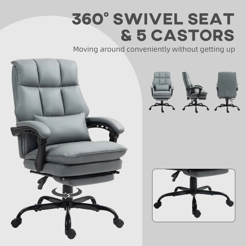 Ergonomic Faux Leather Reclining Office Chair with Footrest - Stylish Grey Comfort for Home & Office