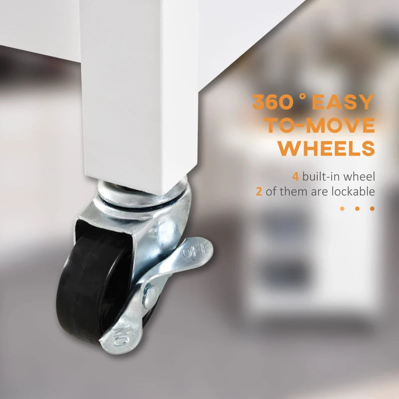 Versatile Kitchen Trolley on Wheels - White Kitchen Island with Wood Top, 3 Shelves & Storage Cupboard