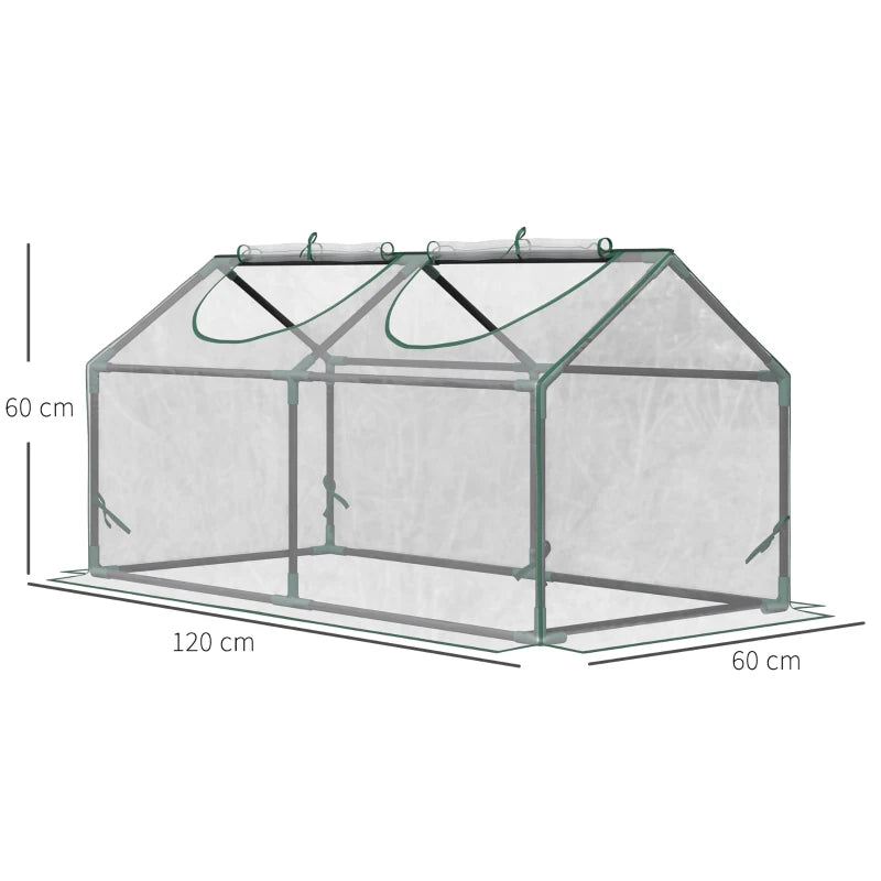 Clear Portable Mini Greenhouse for Garden with Zipped Windows, 120 x 60 x 60 cm