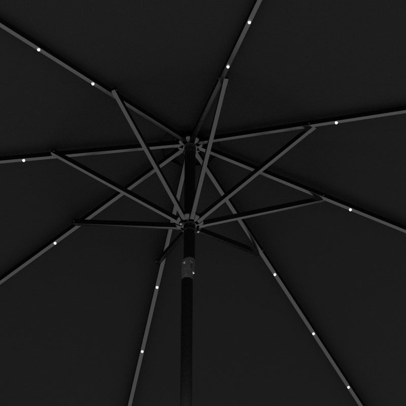 Black 2.7m Patio Umbrella with Tilt Crank and LED Lights
