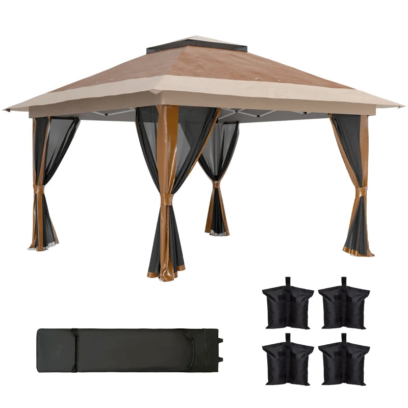 Brown 3.6 x 3.6m Pop-Up Gazebo with Accessories