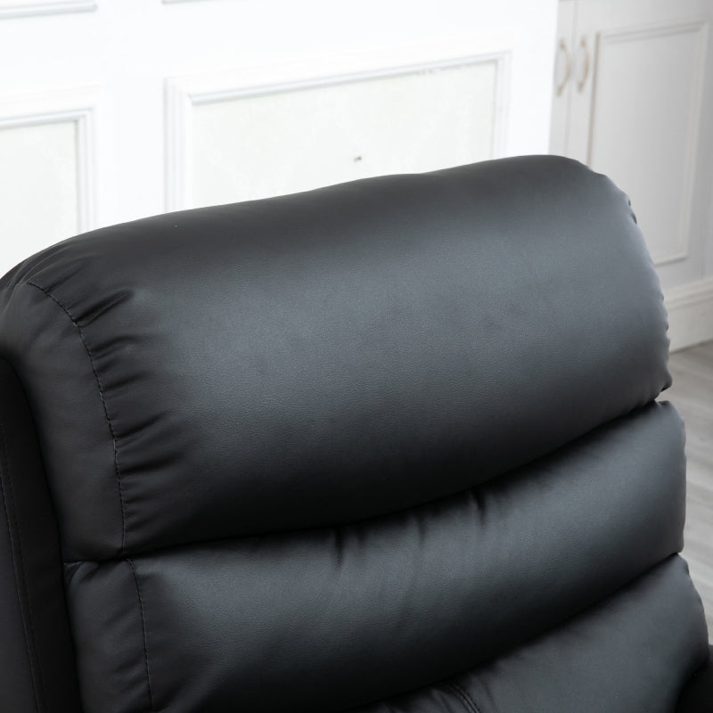 Comfortable PU Leather Reclining Chair with Padded Armrests and Retractable Footrest, Stylish Black Wood Frame