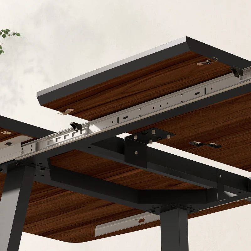 Extendable Rectangular Dining Table with Wood Effect Top for 4-6 People, Steel Frame & Hidden Leaves - Perfect for Kitchen & Living Room