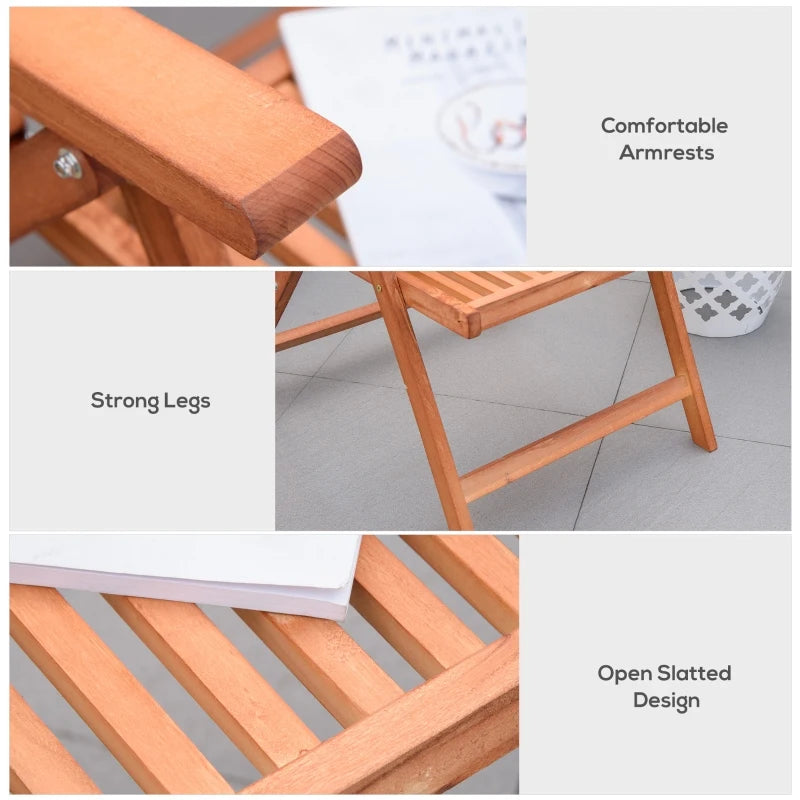 Acacia Wood Folding Patio Armchair - 5-Position Recliner, Outdoor Garden Chair