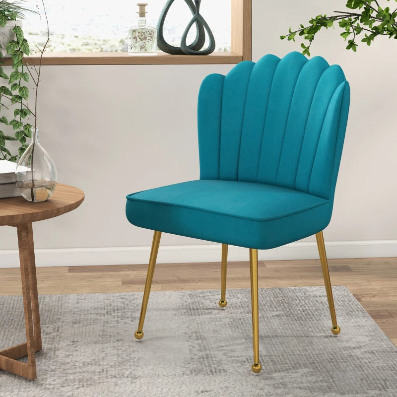 Luxurious Velvet-Feel Blue Shell Accent Chair - Stylish Home Decor for Living Room, Bedroom, and Office Seating
