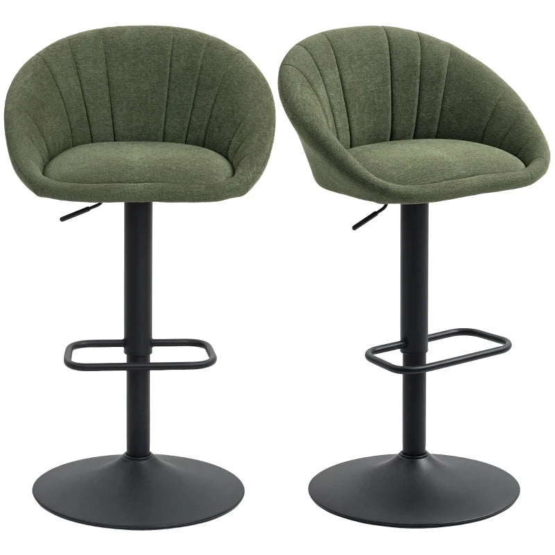 Set of 2 Dark Green Relaxed Tub Bar Stools - Stylish & Comfortable Seating for Kitchen or Home Bar