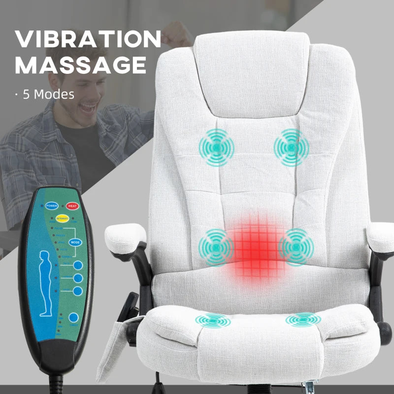 Vinsetto Heated Massage Recliner Chair - 6 Massage Points, 360° Swivel, Linen-Feel Fabric, Cream White - Perfect for Office & Home